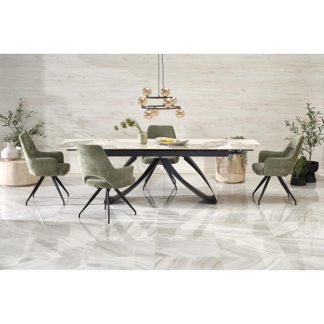 HILARIO Spisebord med udtræk, Beige marmor / Sort