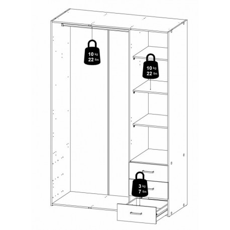 Bolmen garderobeskab 116 cm 3 låger - Hvid