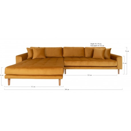 Torino Lounge Sofa i sennepsgul velour venstrevendt