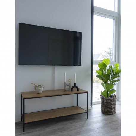 Vita TV-Bænk - TV-bord med sort ramme og to egetræslook hylder 100x36x45 cm