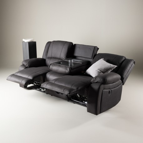 SINGAPORE 3 pers, recliner sofa med indbygget ammel - sort