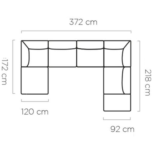 372 x 218 cm - Venstrevendt Chaiselong