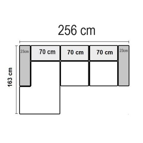 Venstrevendt Chaiselong 256 x 163cm