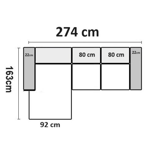 274 cm x 163 cm Venstrevendt