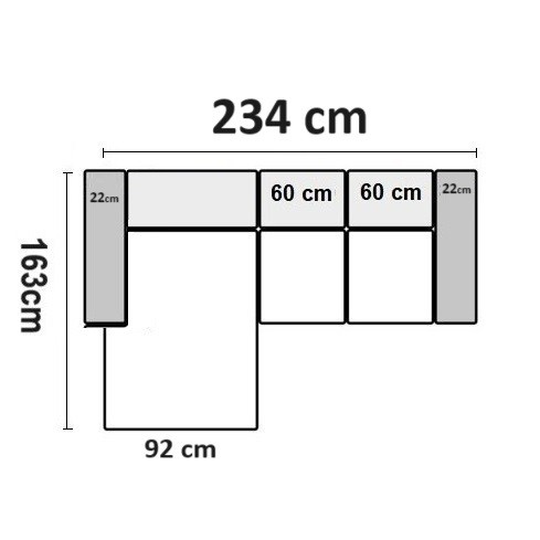 234 cm x 163 cm Venstrevendt