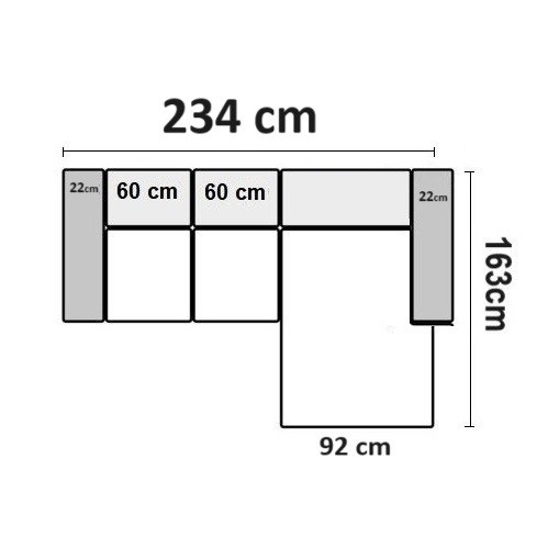 234 cm x 163 cm Højrevendt