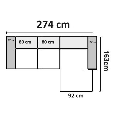 274 cm x 163 cm Højrevendt