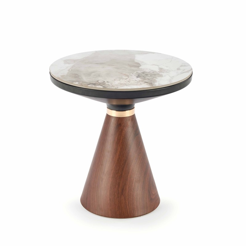GENESIS_S sofabord Ø53cm - Hvid marmor / Valnød