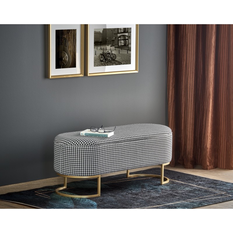 HARMONY bænk med opbevaringsfunktion, Sort / Hvid / guld