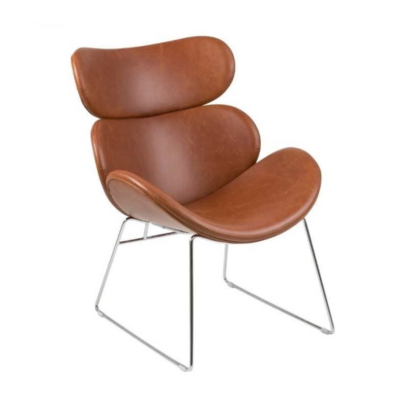 Loungestol/lænestol Signature Inaya PU vintage brandy med krom stel