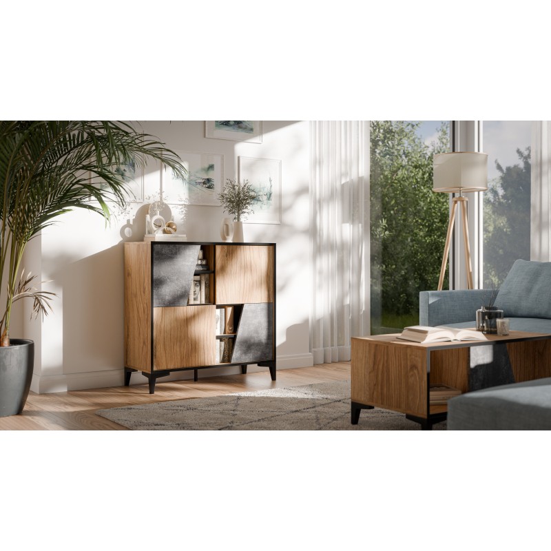 OVO bogreol 4D mørk beton/urskov-eg