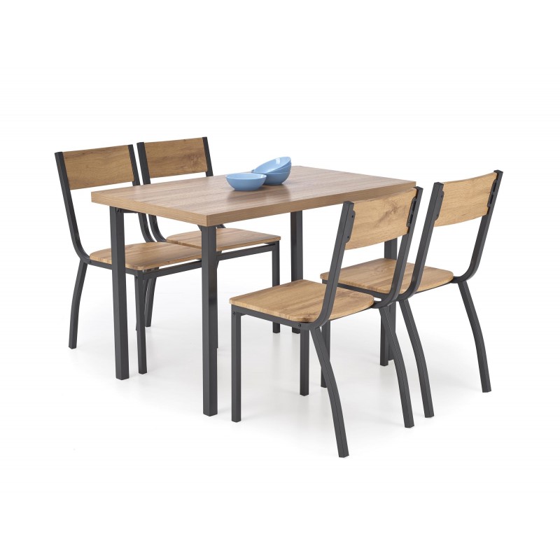 MILTON bord + 4 Spisebordsstole - Naturlig / Sort