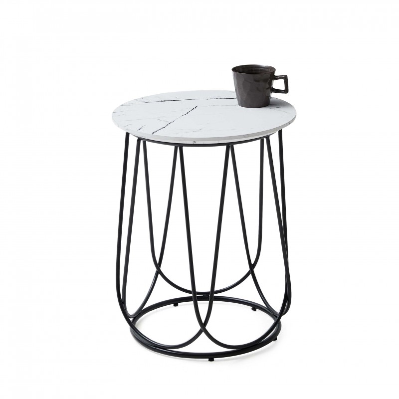 NUBIRA S sofabord ramme - Sort, top - Hvid marmor