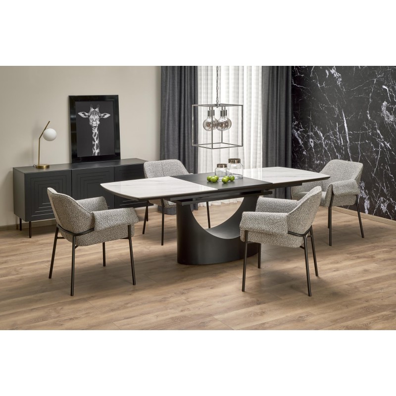 OSMAN Spisebord med udtræk, Hvid marmor / Sort