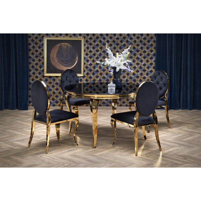 REGINALD_2 bord, - top - Sort glas, ben - guld