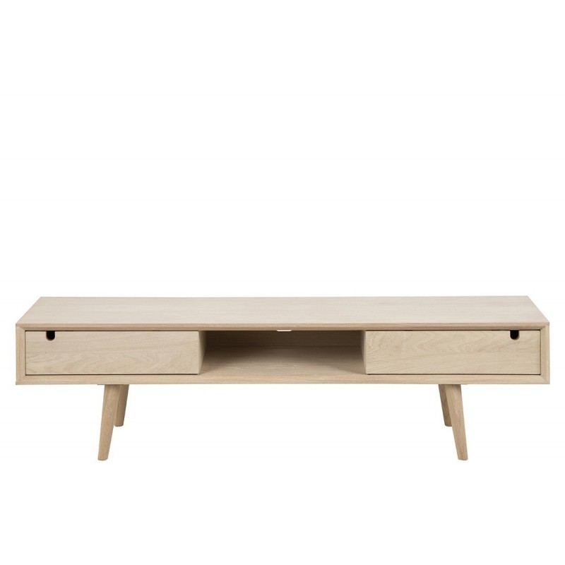 TV-bord Signature Wionna tv-møbel hvidpigmenteret egetræsfinér 160x38x43 cm med skydedør og åben hylde