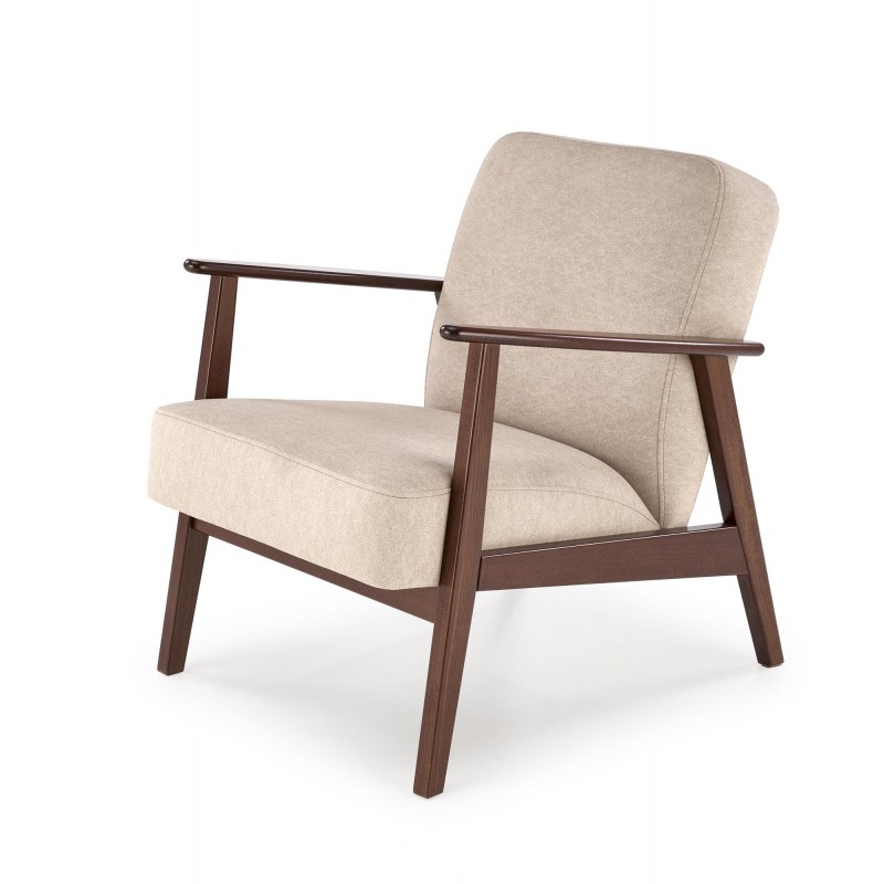 MILANO 1S, lænestol, Beige CASTEL#15 / mørk Valnød