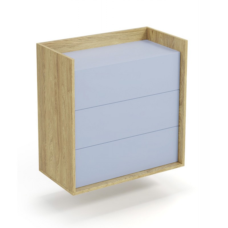 MOBIUS kommode 3S - hikora eg/Lyseblå