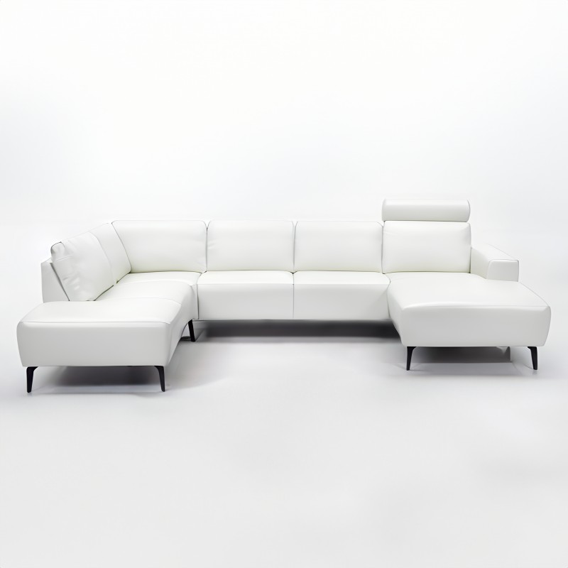 Copenhagen Hvid Læder Hjørnesofa med chaiselong - Højrevendt