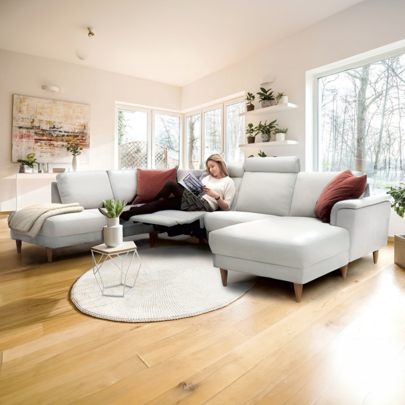 Ballerup Hvid Læder Hjørnesofa med chaiselong - Højrevendt