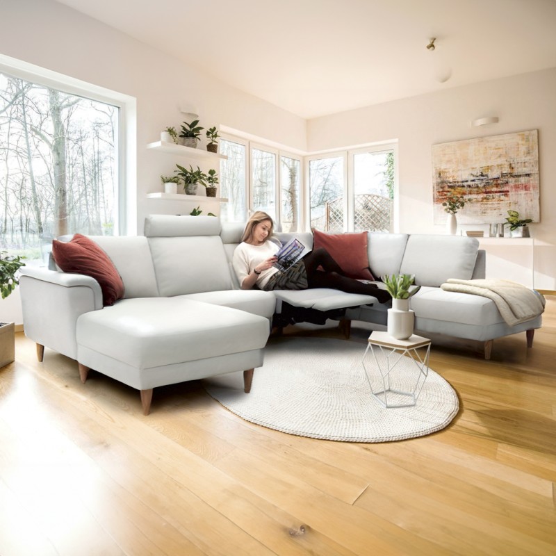 Ballerup Hvid Læder Hjørnesofa med chaiselong - Venstrevendt