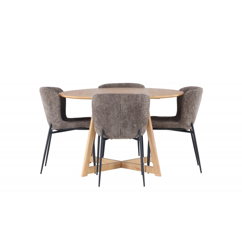 Rundt Spisebordssæt Yadikon med stole Modesto - Brun og Mørkegrå