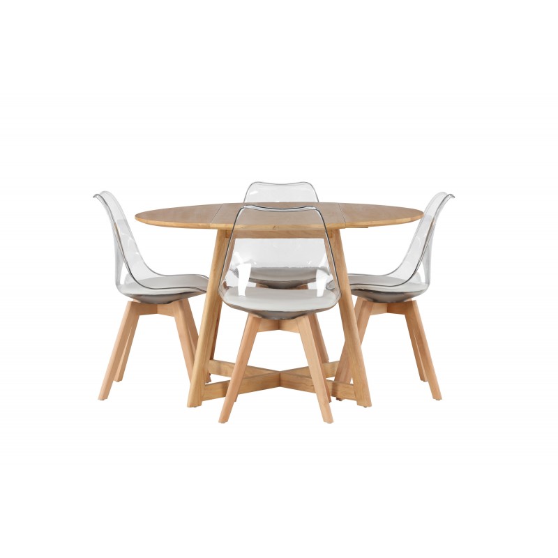 Rundt Spisebordssæt Yadikon med stole Edvin  - Brun og Transparent