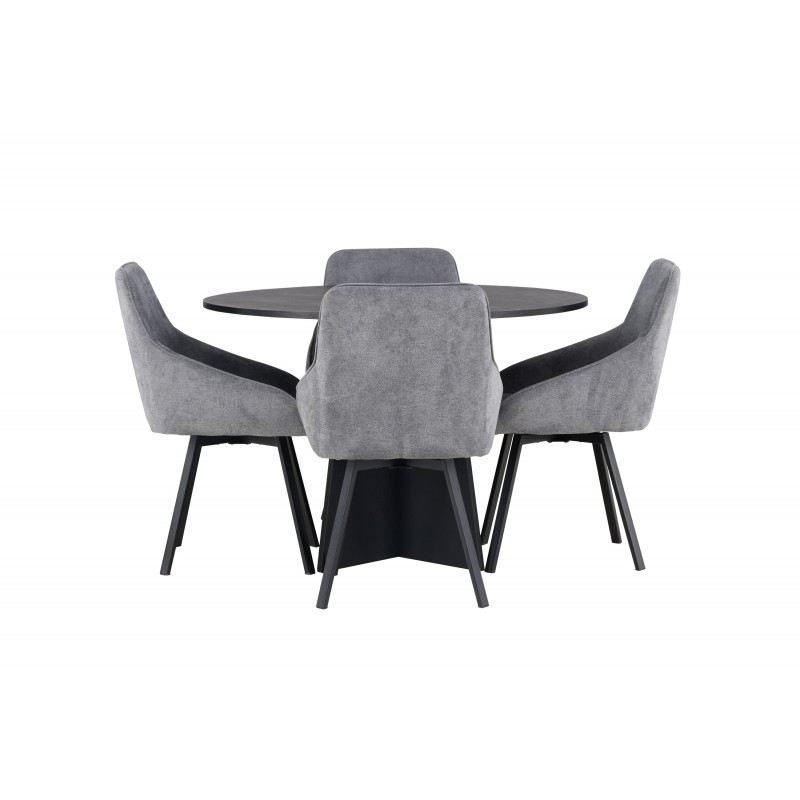Rundt Spisebordssæt Bootcut med stole Rosie - Sort og Grå