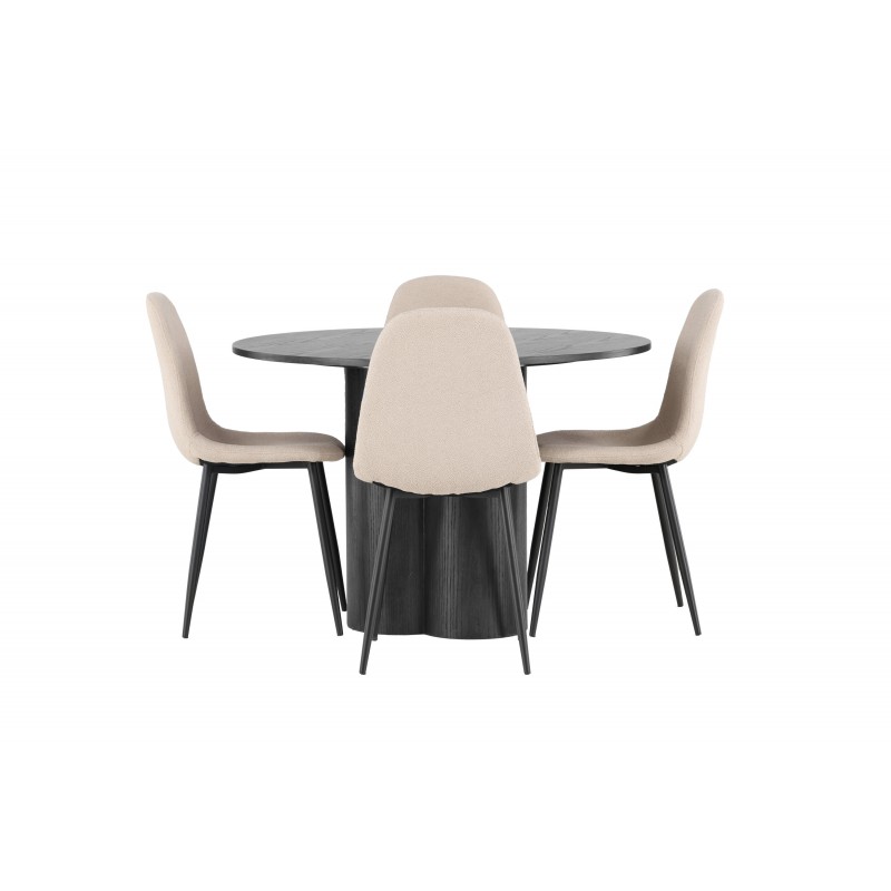 Rundt Spisebordssæt Olivia med stole Polar  - Beige og Sort