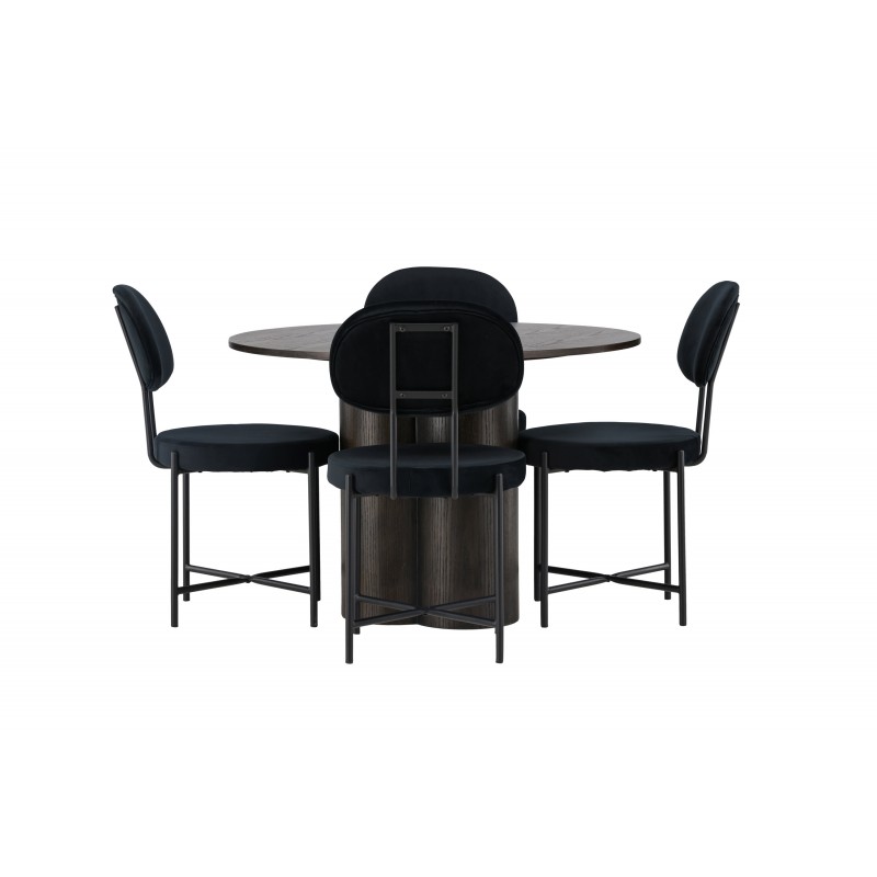 Rundt Spisebordssæt Olivia med stole Stella  - Sort og Mocca