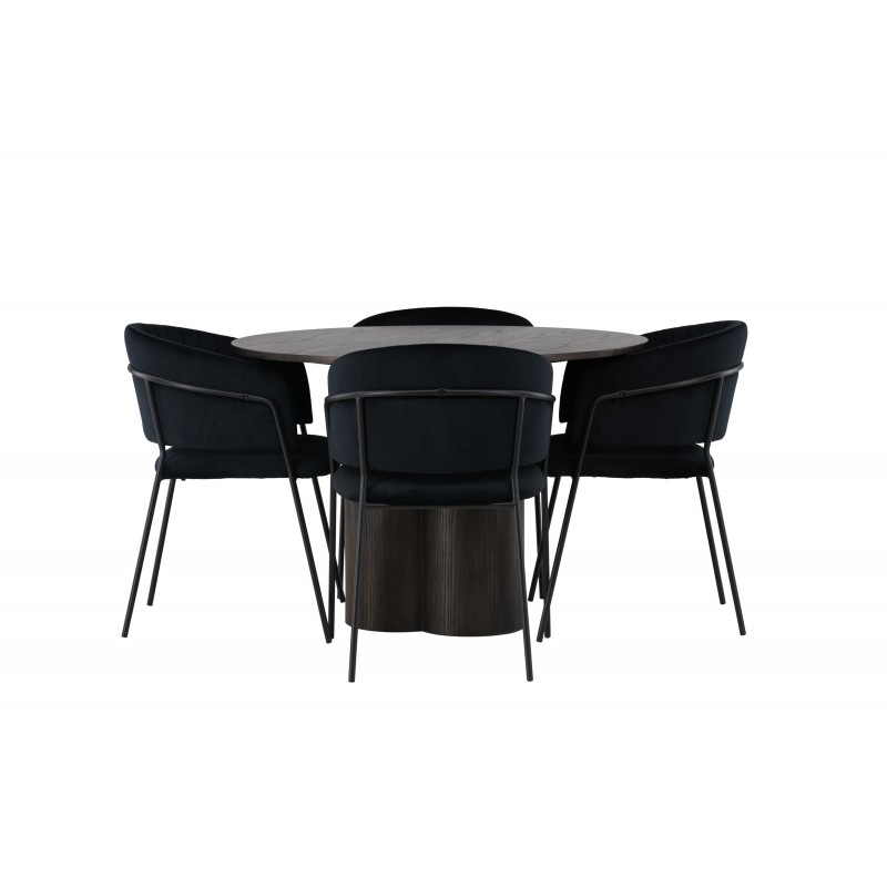Rundt Spisebordssæt Olivia med stole Selma  - Sort og Mocca