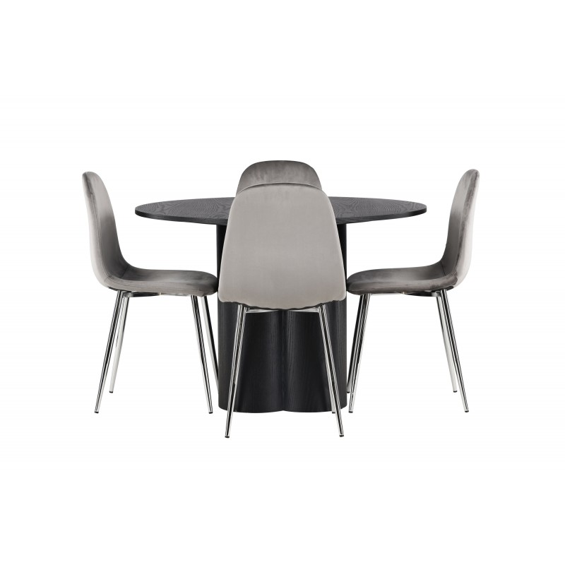 Spisebordssæt Olivia med Eva stole  - Sort og Lysegrå
