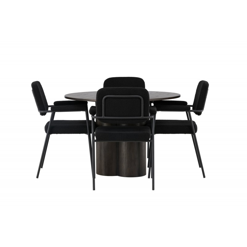 Rundt Spisebordssæt Olivia med stole Yesterday  - Sort og Mocca