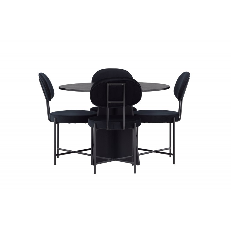 Rundt Spisebordssæt Bootcut med stole Stella  - Sort