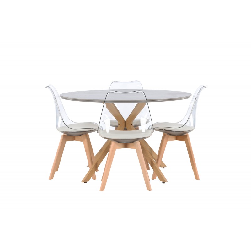 Rundt Spisebordssæt Piazza med stolene Edvin  - Grå og Transparent