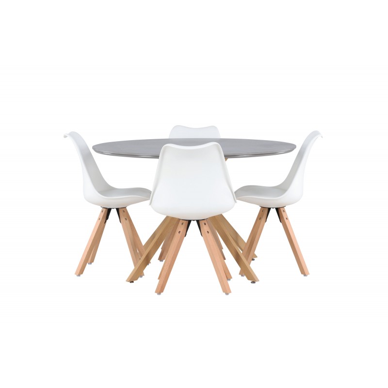 Rundt Spisebordssæt Piazza med stole Zeno  - Grå og Hvid