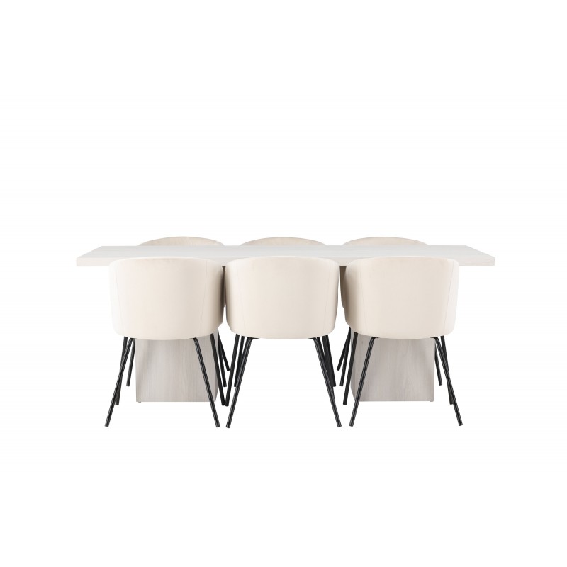 Spisebordssæt Olga med Spisebordsstole Berit - Beige og Hvid