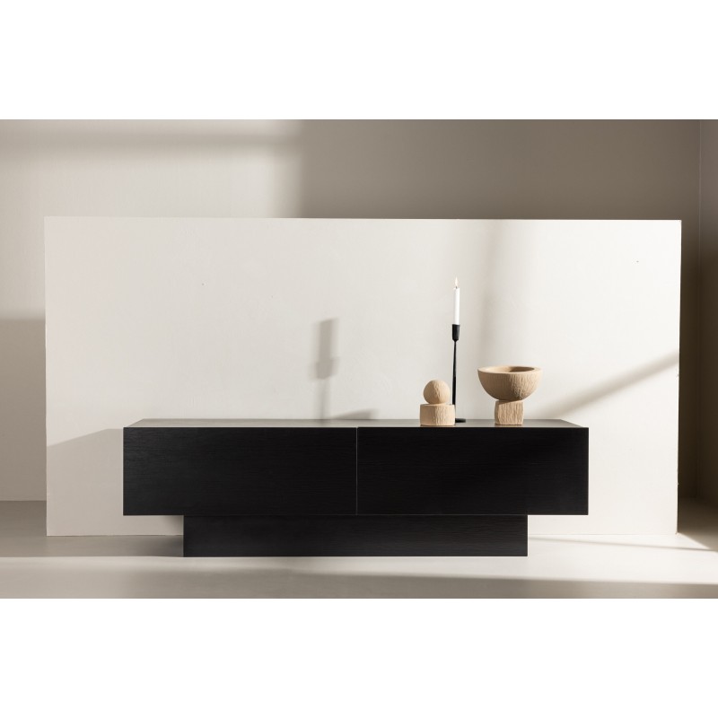 VENTURE DESIGN Cuenca TV-bænk, m. 2 låger og hylde - sort glas og melamin (160x47)