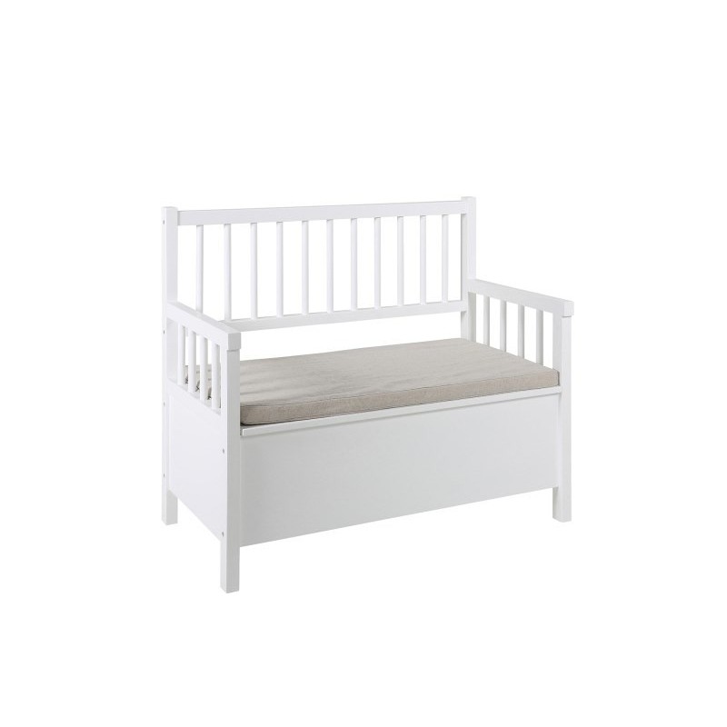 Entrébænk/siddebænk Signature Tiralisse med skjult opbevaring, beige Bergo stof, hvidt MDF-stel, 90Ã48Ã85 cm
