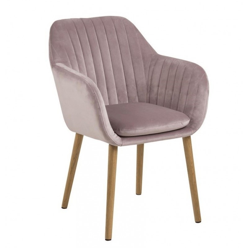 Spisebordsstol med armlæn Signature Benika Vic stof støvet rose med natur olierede egetræsben
