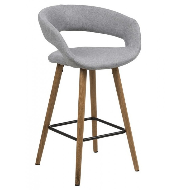 ACT NORDIC Grace barstol, m. ryglæn, armlæn og fodstøtte - lysegrå polyester og natur eg