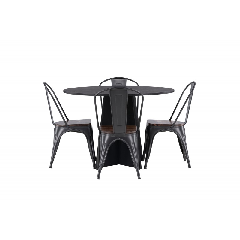 Bootcut Rundt Spisebordssæt  - Sort og Valnød