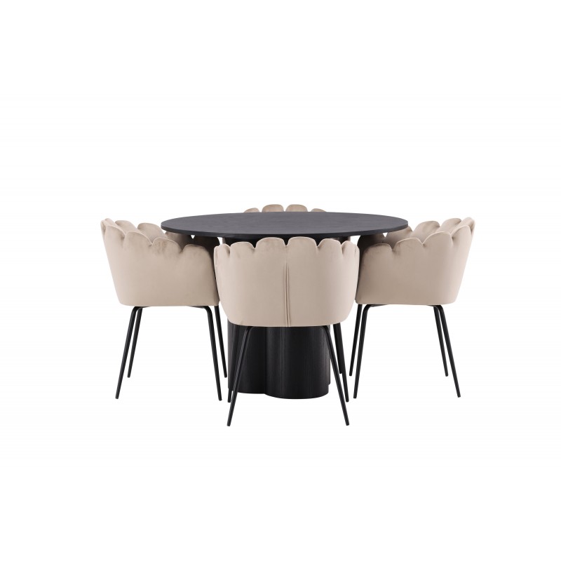 Olivia Rund Spisebordssæte  - Beige og Sort
