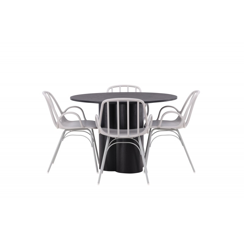 Rundt Spisebordssæt Olivia med Dyron stole - Sort og Gråbeige