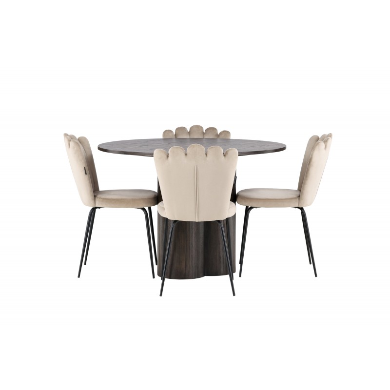 Olivia Rund Spisebordssæte - Beige og Mocca
