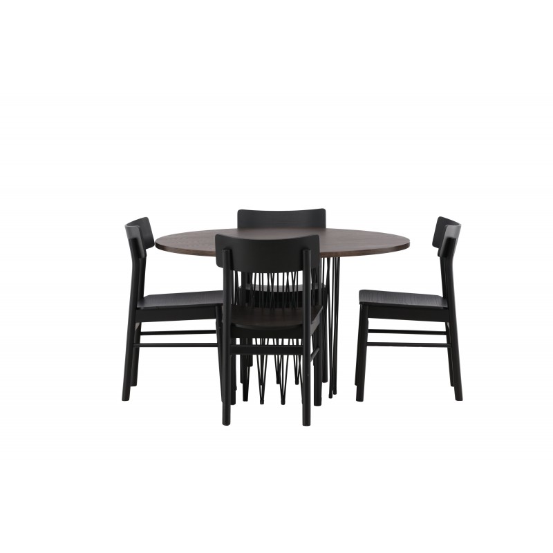 Sten Rundt Spisebordssæt  - Sort og Mocca