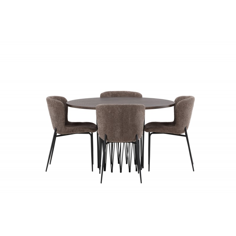 Rundt Spisebordssæt i Sten - Beige og Mocca