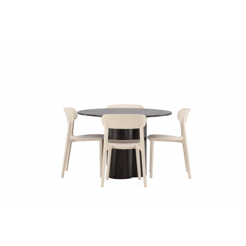 Olivia Rund Spisebordssæt - Beige og Mocca