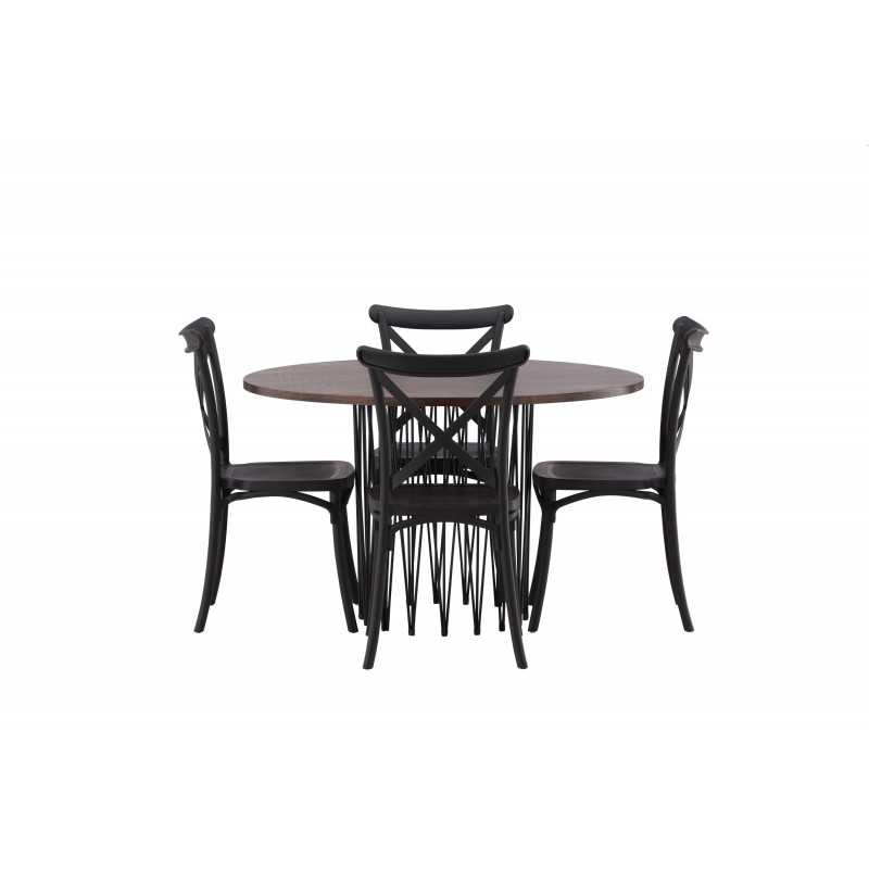 Sten Rund Spisebordssæt  - Sort og Mocca