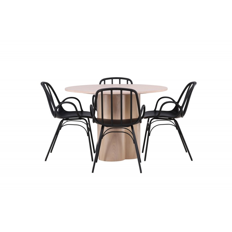 Rundt Spisebordssæt Olivia med stole Dyron  - Sort og Hvid